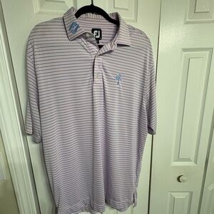 Footjoy men’s tour collar large golf shirt, light pink with blue stripes